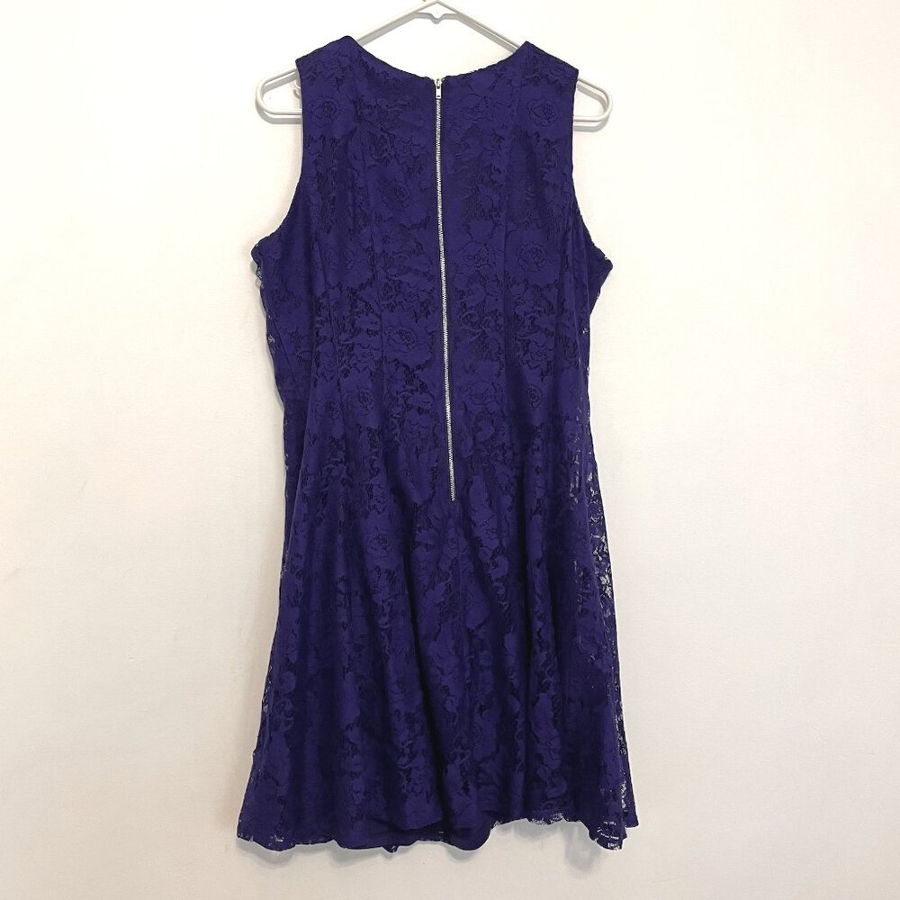 DANNY & NICOLE Sleeveless Lace Fit & Flare Dress Dark Purple Party Wedding Work - Picture 11 of 15